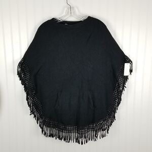 Soft Surrounding Womens Black Fringe Knit Poncho One Size Black Boho Lagenlook